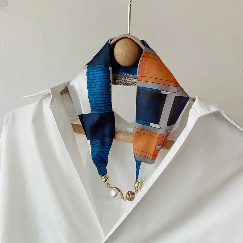 Imitation Silk Scarf Magnetic Buckle Necklace Pendant Wearing Spring and Autumn Cervical Protection for Women