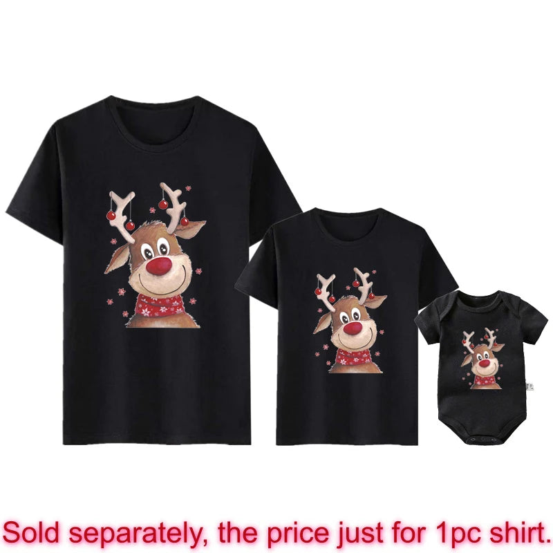 Family Matching Christmas Tshirts Reindeer Print Graphic Father Mother