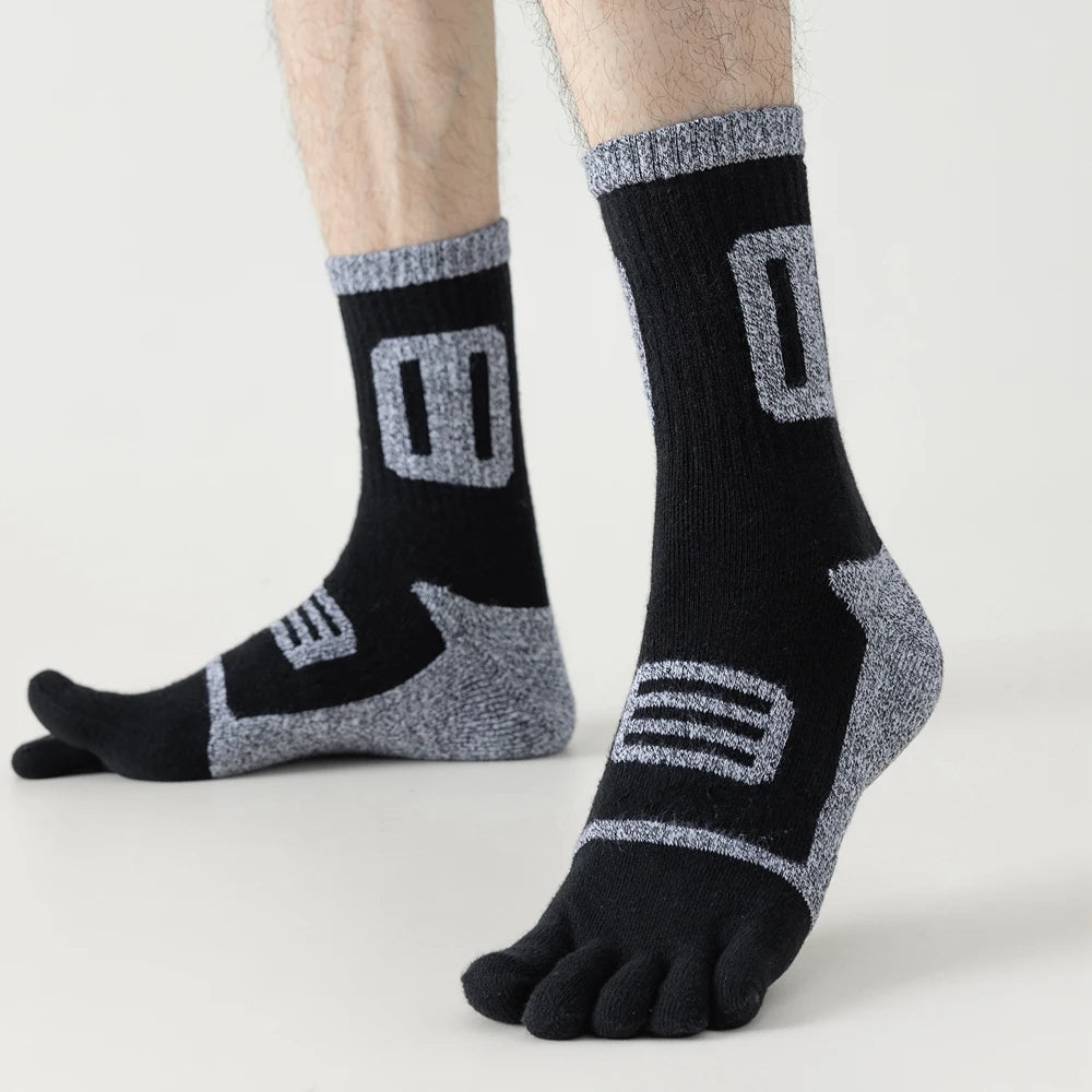 3 Pairs Fleece Toe Socks Men Autumn Winter Warm Five Finger Socks Man High Quality Cotton Sports Crew Socks Running
