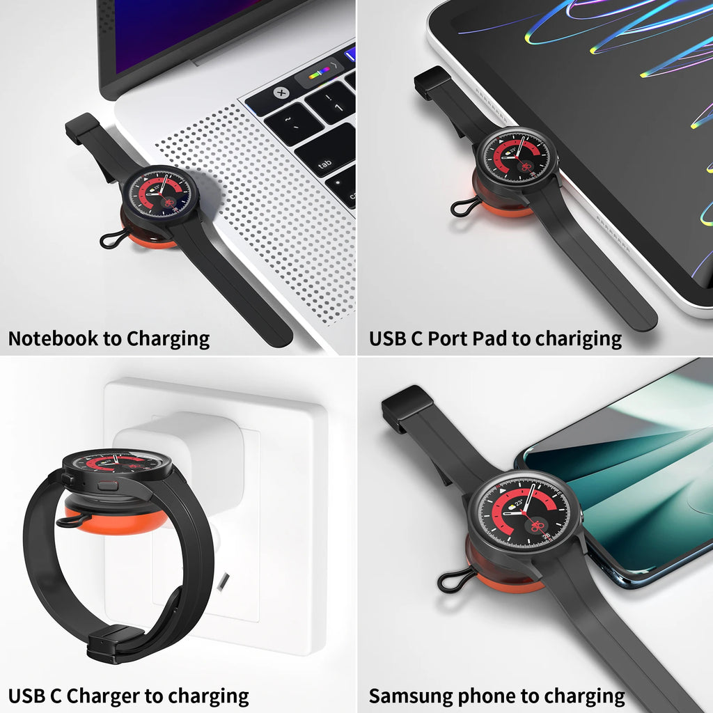 USB C Portable Watch Magnetic Wireless Charger For Apple Watch Ultra 2 3 4 5 6 7 8 9 SE Samsung Galaxy 6 Classic 5 Pro 4 Active