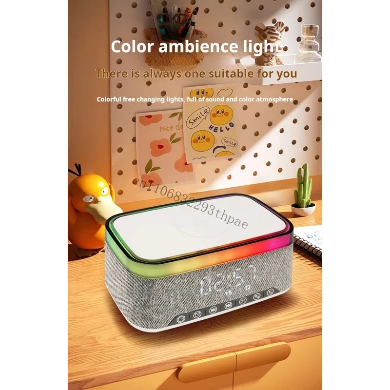 New Smart 6-in-1 Bluetooth Speaker 60W Wireless Charger Bedhead Night Light Alarm Clock LED Clock with FM Radio Music Cente