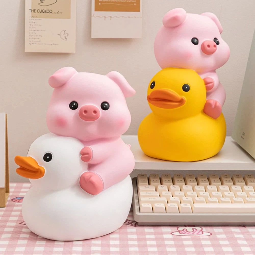 Decorative Vinyl Pig Vinyl Piggy Bank Animal Pig Duck Riding Pig Money Jar Good Luck Fall Protection Coin Saving Box Home
