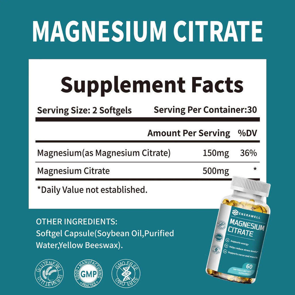 Magnesium Citrate Capsules 500 Mg - Maximum Absorption for