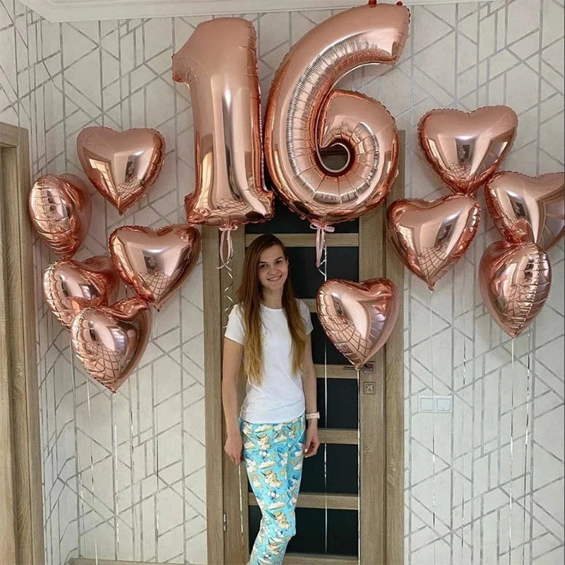 2pcs 32inch Rose Gold Balloon Number Banner 18 25 30 40 50 60 Birthday Party Decoration Kids Adult Anniversary Digit Foil Ballon