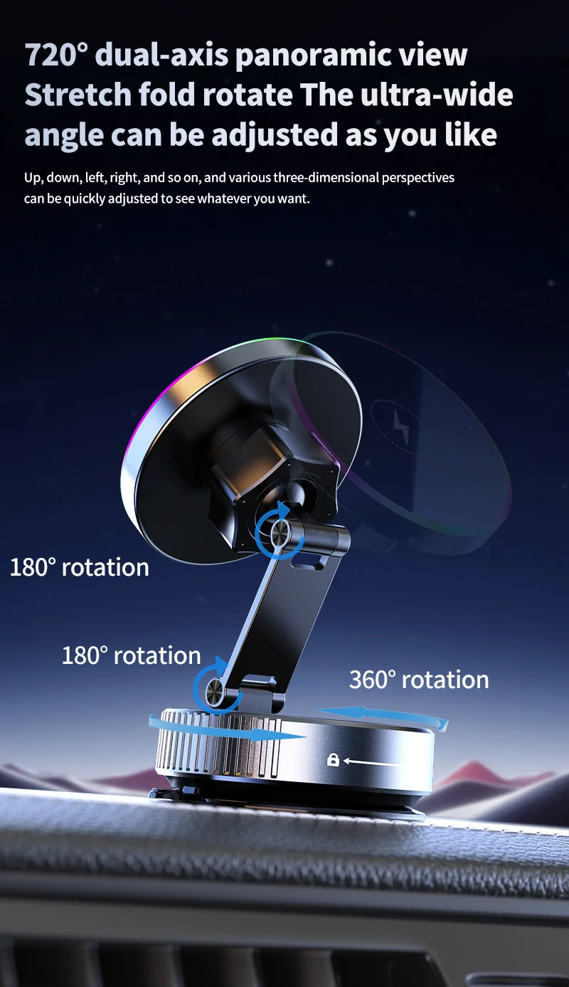Cooling Magnetic Car Wireless Charger Car Phone Holder Mount Fast Charging for iPhone 15 14 13 Pro Suction Cup Vacuum Foldable