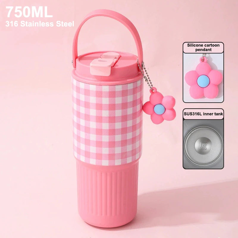 Portable Thermos Cup Gift For Woman Girl Cute Tumbler 750ML Water Bottle 316 Stainless Steel Vacuum Thermos Bottle Insulated