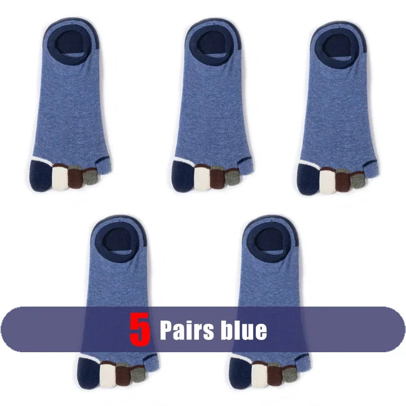 5 Pairs Summer Man Toe No Show Socks Invisible Shallow Mouth Thin Sweat-Absorbing Breathable Cool Five Finger Boat Socks Ankle