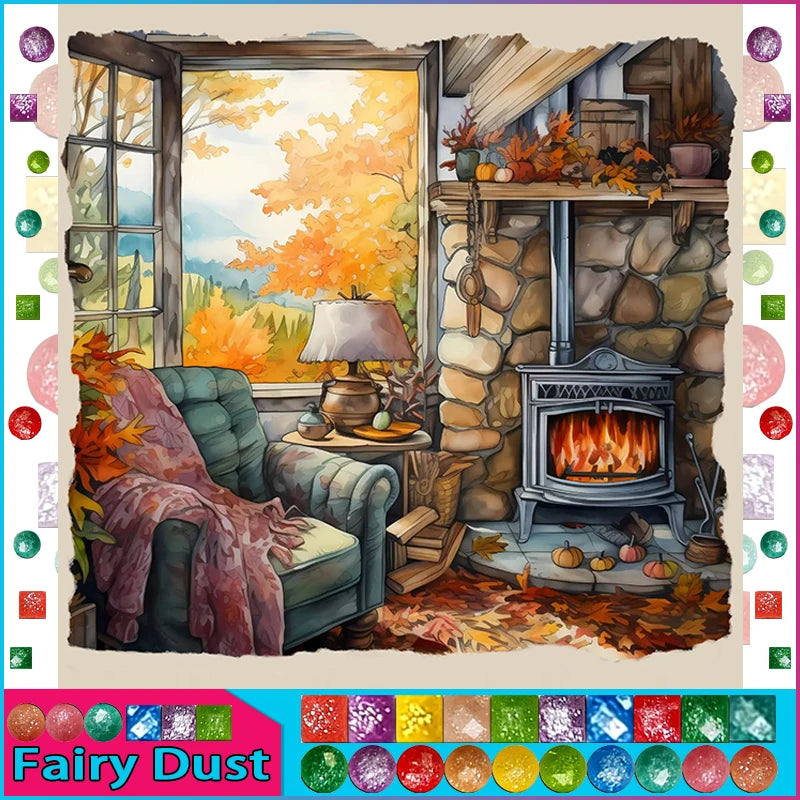 HOMFUN Fairy Dust 5D DIY Diamond Painting "Scenery Beauty House" Full Drill Resin Diamond Embroidery Cross Stitch Home Decor