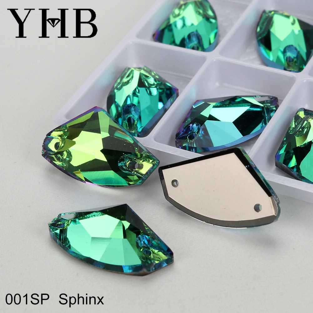 YHB Top Quality Galactic Axe Glass Crystal AB Moonlight Sewing Stones Flatback Sew on Rhinestones For Garment Clothes Bags