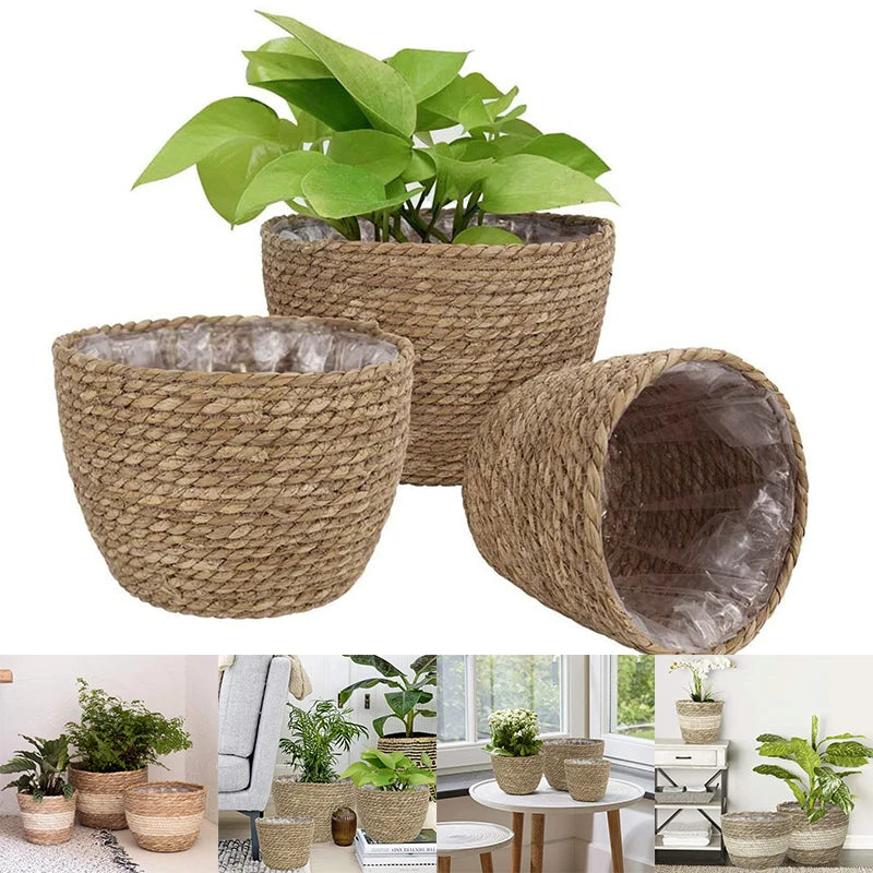 Seagrass Planter Basket Flower Pots Cover Storage Basket Plant Containers Hand Woven Basket Planter For Modern Home Decor