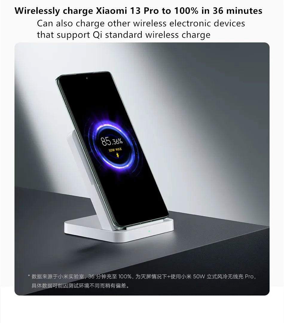 Xiaomi Mi 50W Wireless Charger Pro Vertical Air Cooling Fast Charging For Xiaomi 17/15/14/13/12 Series For iPhone Series