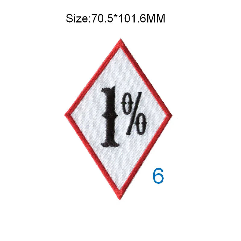 One Percent 70.5MM Wide Rhombus Embroidered Patches Rockers for Motorcycle Clubs Iron on or Sew on Backing of Jacket