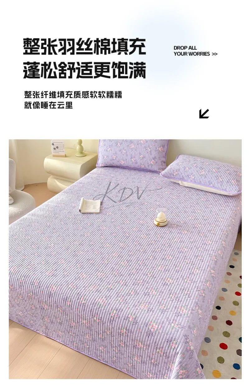 Thickened Quilted Bedspread for Single Double Bed Floral Soft Breathable Summer Quilt Machine Washable Dust-proof Bed Cover Set