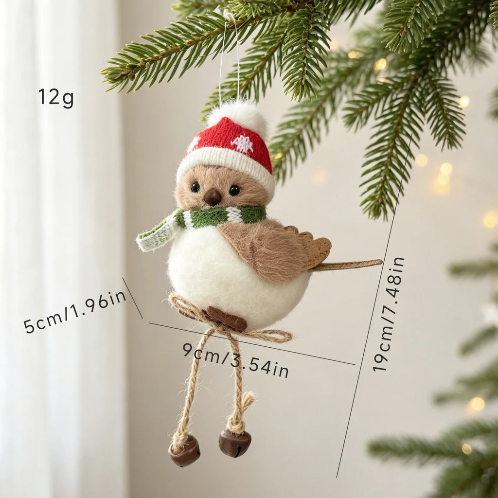 1pc Christmas Tree Hanging Ornament Cute Plush Bird with Santa Hat