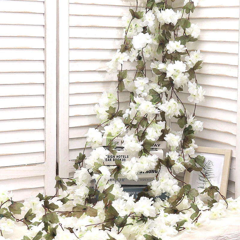 Artificial Sakura Flowers Vine Hanging Fake Floral Garland Home