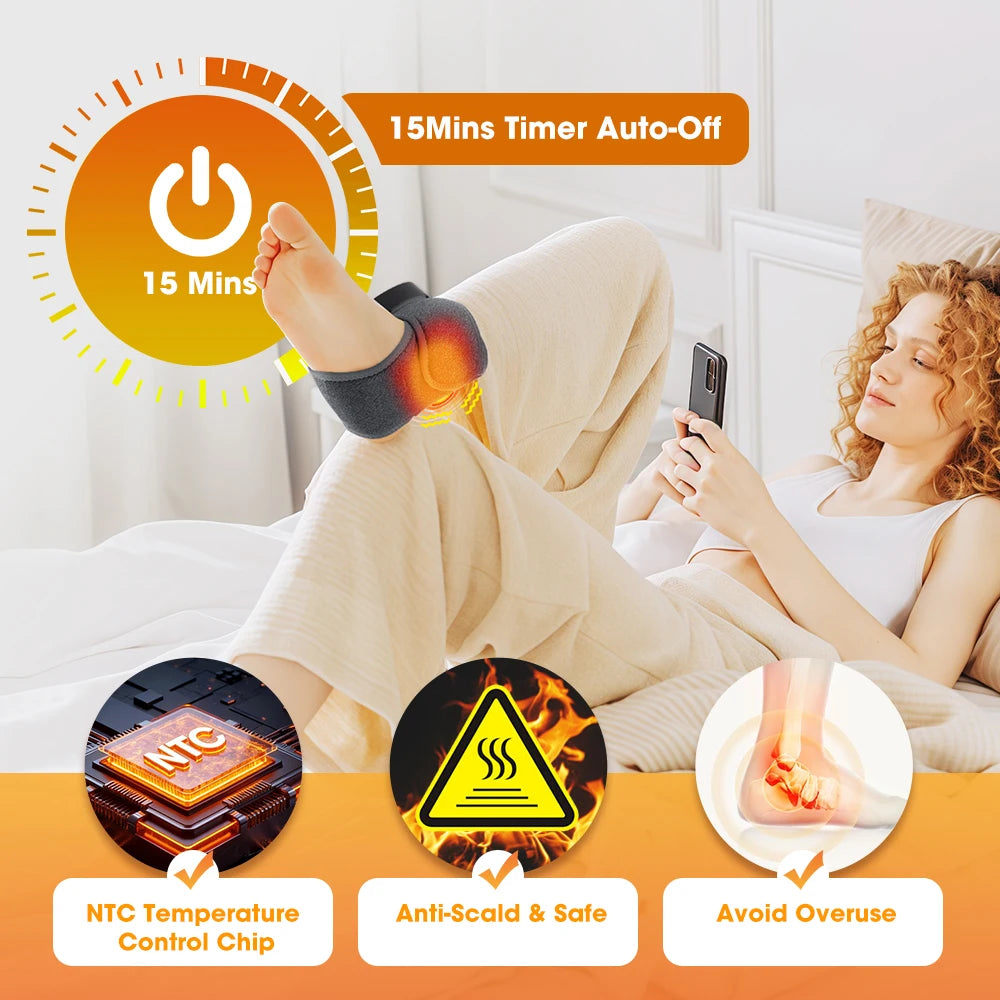 Electric Foot Massager Heated Vibration Cordless Ankle Wrap Portable
