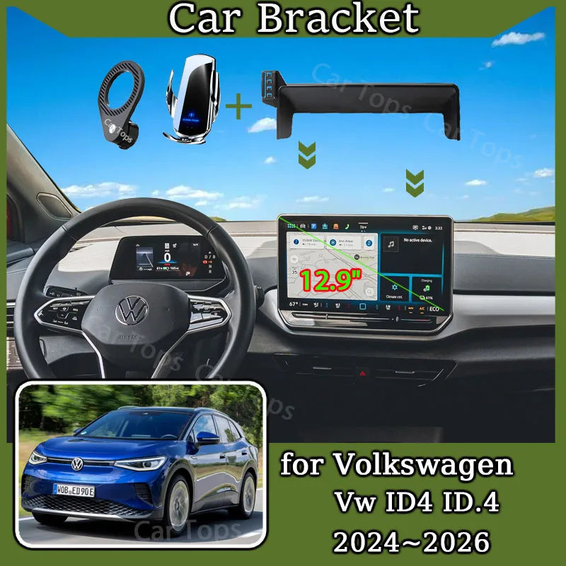 Car Mobile Phone Holder For Volkswagen ID.4 ID.5 2024 2025 12.9" Screen Mount MagSafe Bracket Wireless Charger Stand Accessories