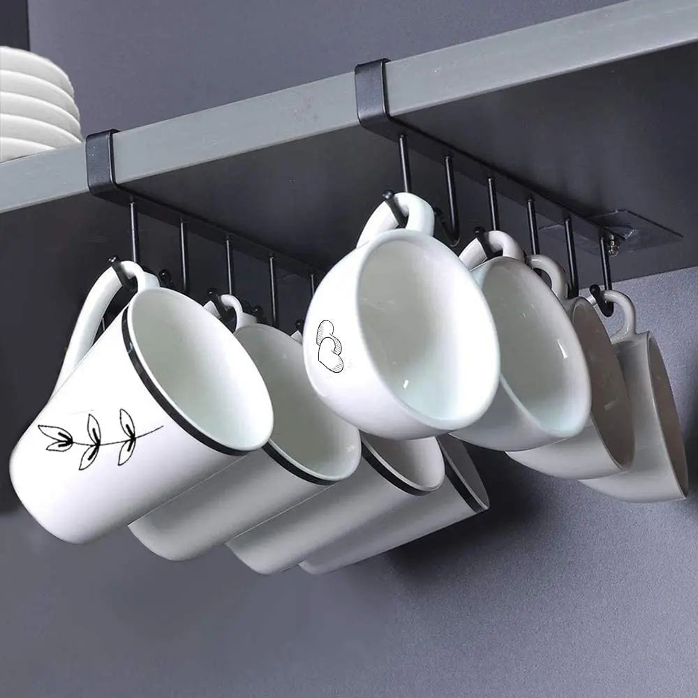 1/2pcs 6 Hook Coffee Cup Mug Holder Black White Hooks Shelf Multifunction Kitchen Cabinet Sundries Organizer Storage Hanger