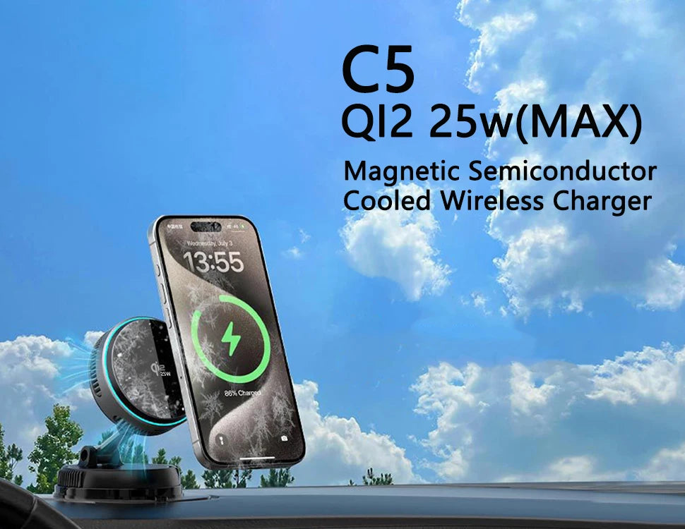 2025 Qi2.2 25w semiconductor-cooled mobile phone radiator, portable magnetic wireless charger with RGB lights.