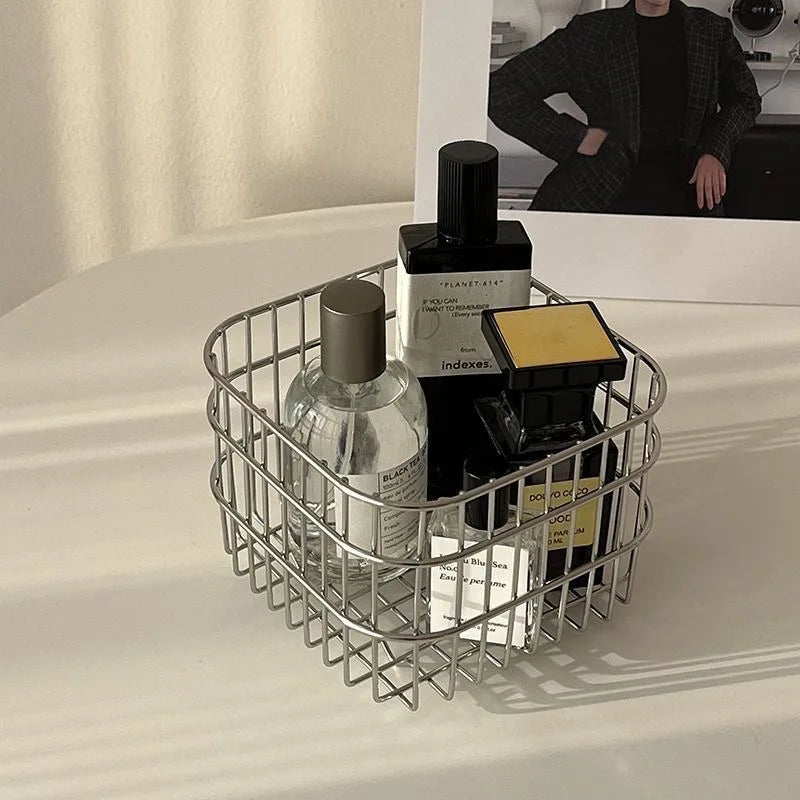 Metal Desktop Storage Basket Box Office Cosmetics Makeup Storage Box Desk Organizer Stationery Kitchen Items