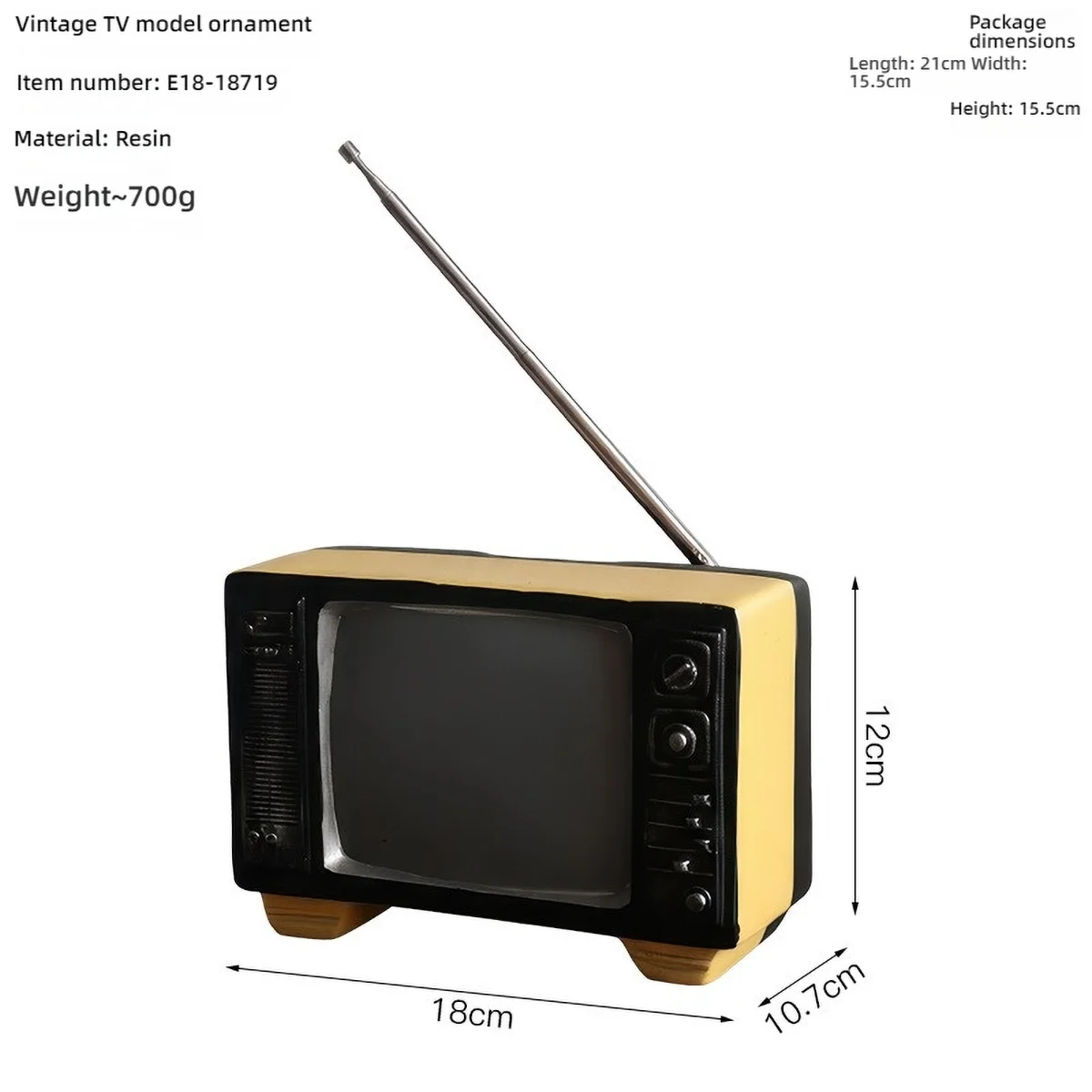 Vintage TV Resin Ornament - Retro Old-Style Design,Multi-Color, Ideal Decor for Desk/Shelf, Nostalgic Home Accent