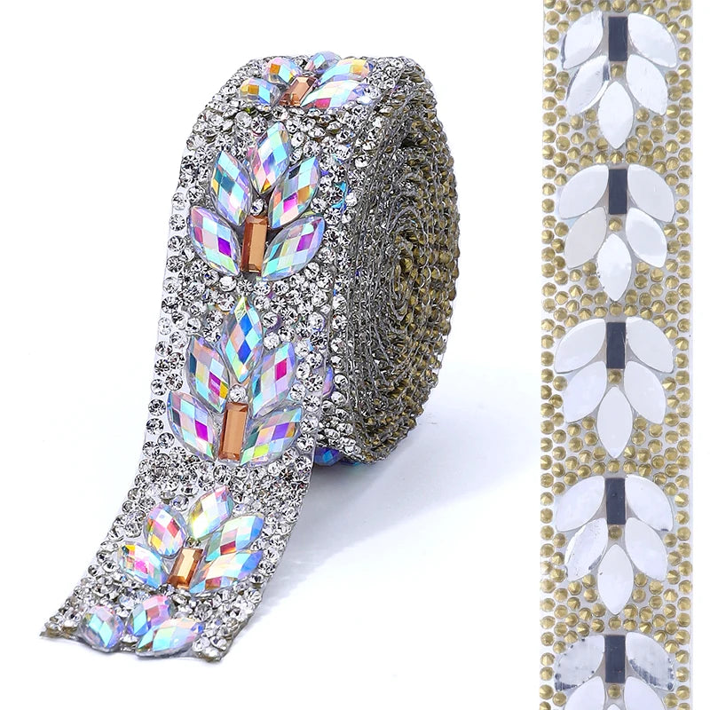 Rhinestone Trim Crystal Beaded Ribbon Sparkling Mesh Rhinestone Applique Trim for Dress Sewing Wedding Decoration DIY Craft