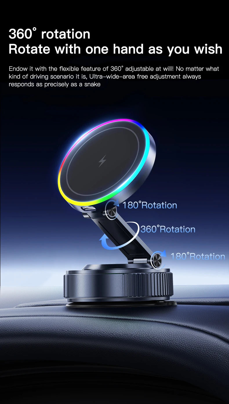 15W Car Magnetic Wireless Charger Vacuum Bracket Phone Holder for Magsafe iPhone 17~12 Pro Max Fast Charging Suction Cup Station