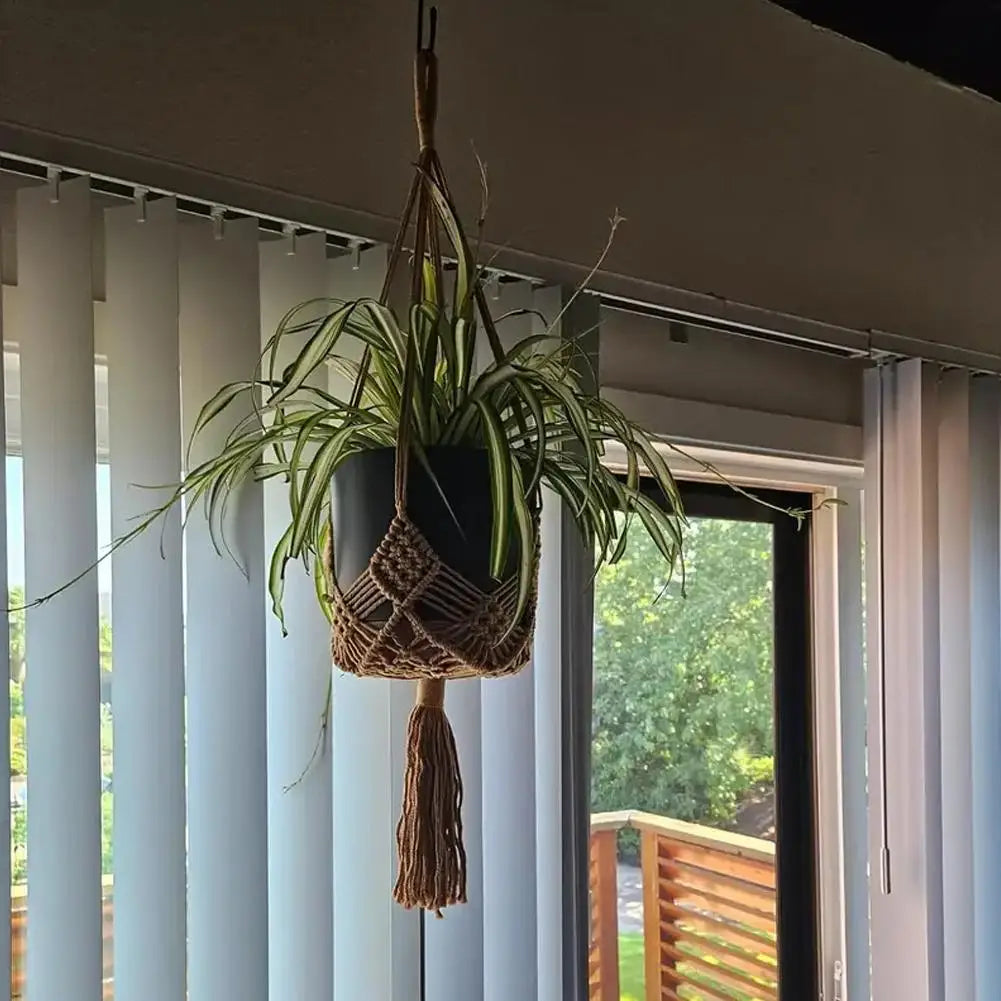 Macrame Plant Hanger Handmade Cotton Rope Hanging Basket Boho Style Planter Holder for Indoor & Outdoor Home Decor