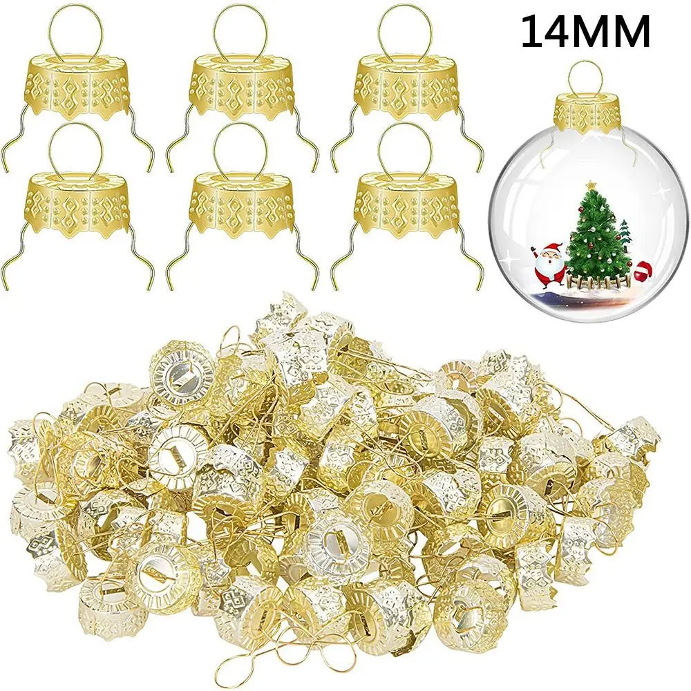 50PCS Aluminium Christmas Ball Caps Electroplating Gold Silver Christmas Tree Decorations DIY Christmas Ball Ornaments Cap