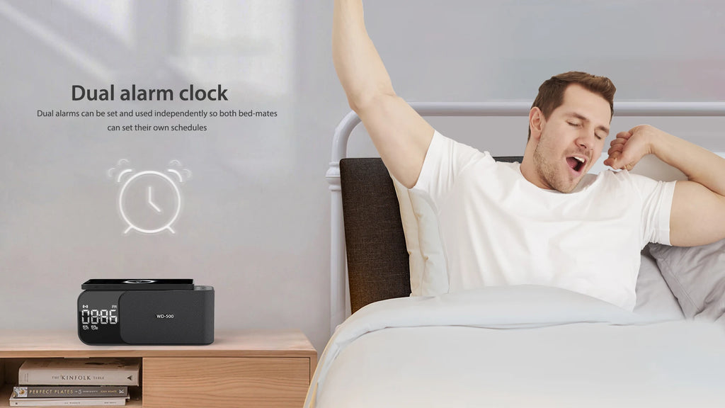WD-500 Digital Led Mirror Alarm Clock Night Light Led Bluetooth Speakers with Wireless Charger Stereo Speakers