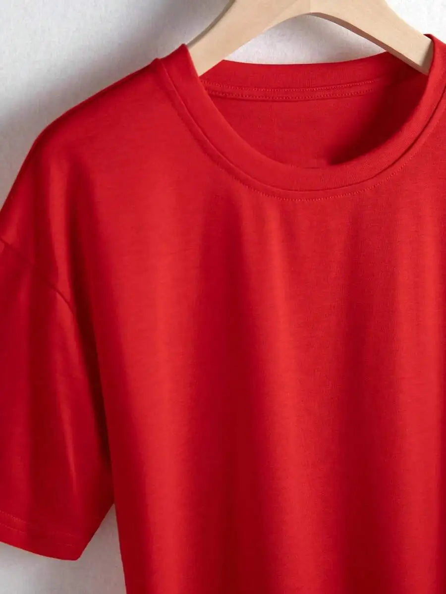 Fashion Women Crew Neck Short Sleeve T-Shirt Oversized Loose