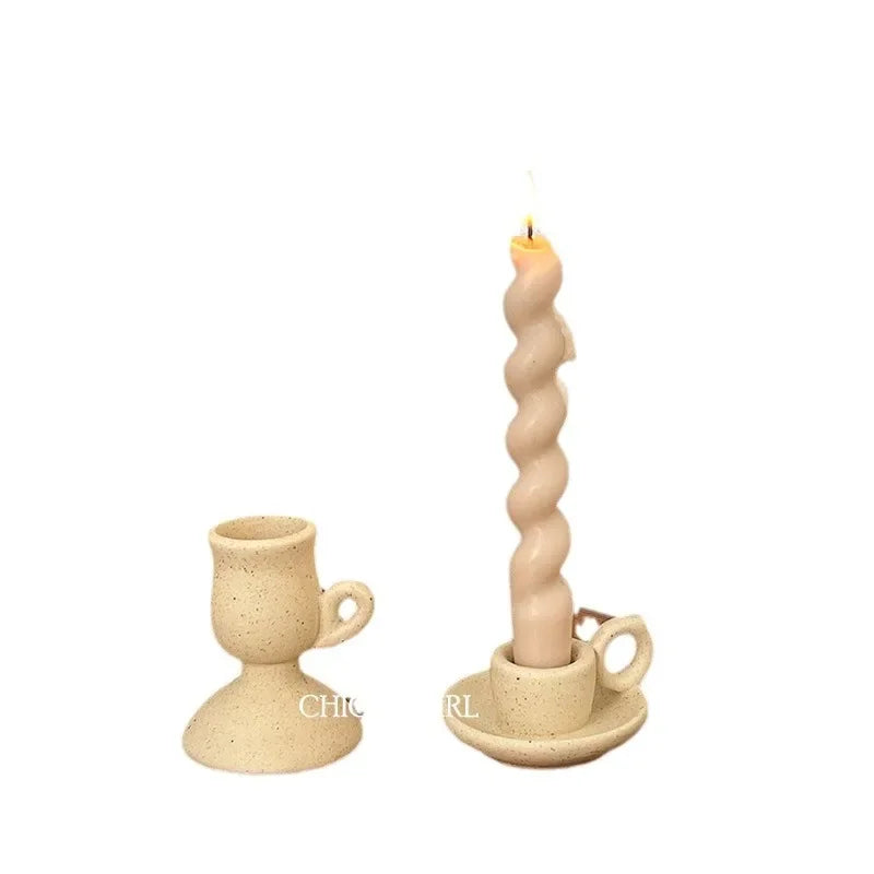 Ceramic Candle Holder Retro Plain Ceramic Aromatherapy Candlestick Photo Props Nordic Home Decoration Ornament