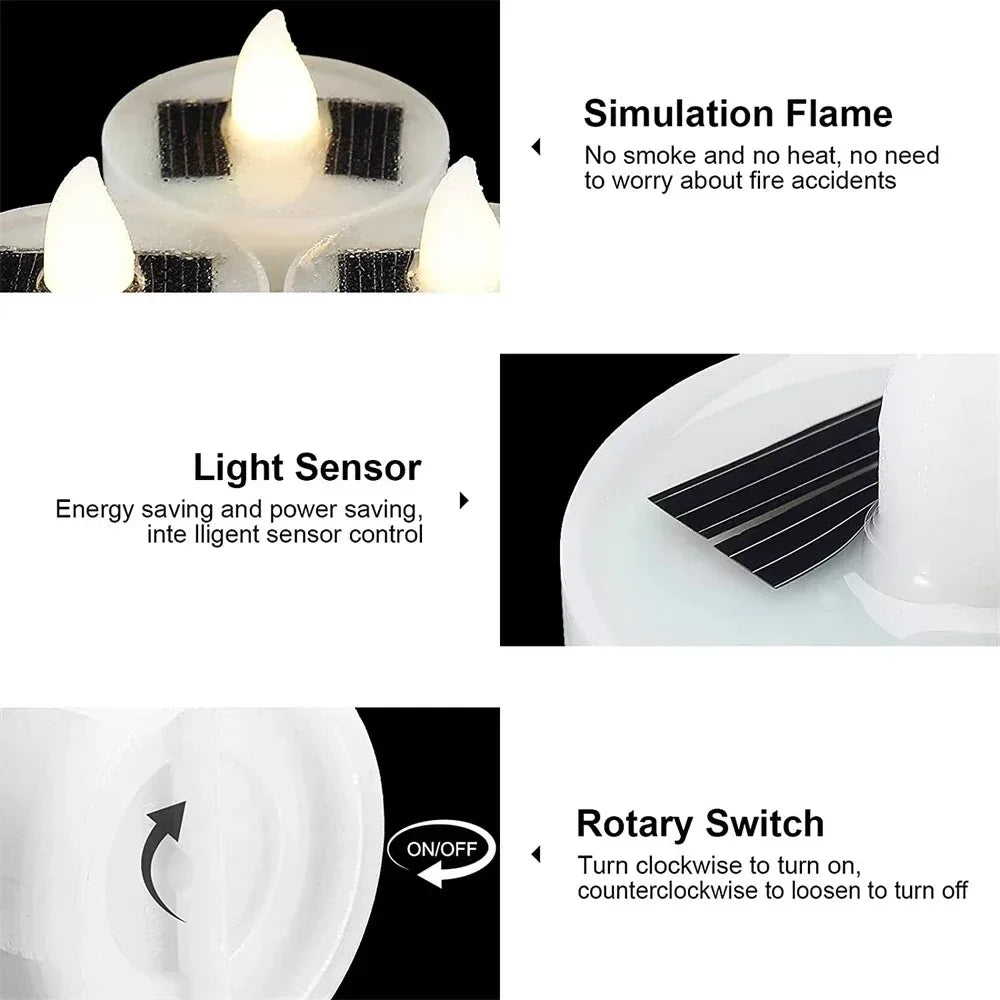 Solar LED Flameless Candles Waterproof Rechargeable Lights for Outdoor
