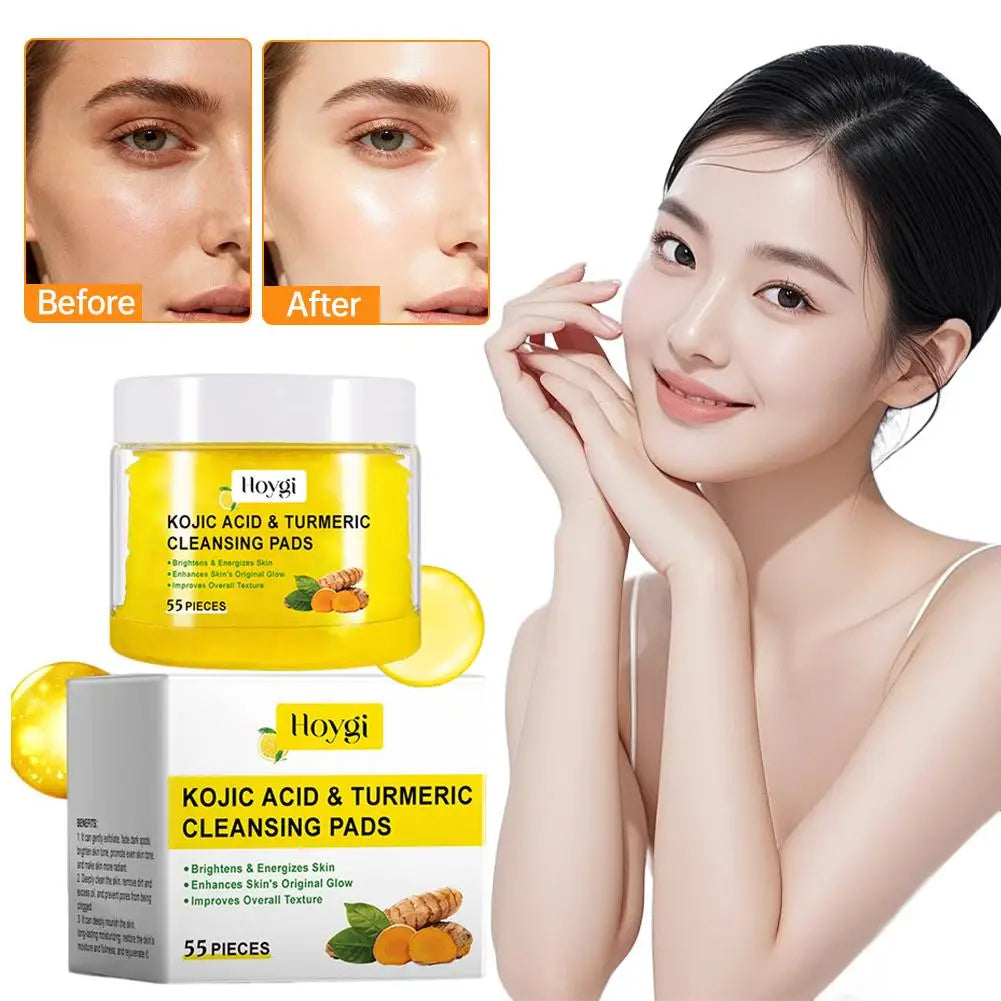 Turmeric Cleansing Pads Exfoliating Face Pads Skin Brightening Kojic Acid Pads Deep Cleaning Glow Skin Care Daily Face Wash