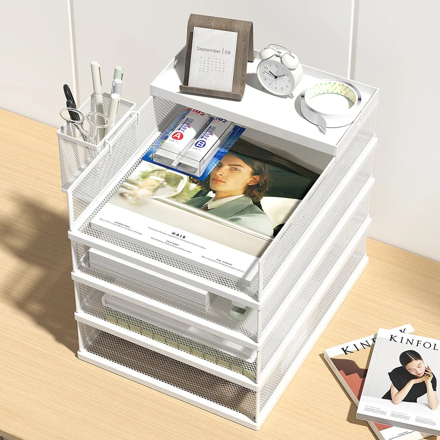 Metal Mesh Desk Organizer Box Office A4 Paper Organizer Document File Letter Book Pen Brochure Filling Tray Rack Shelf Carrier