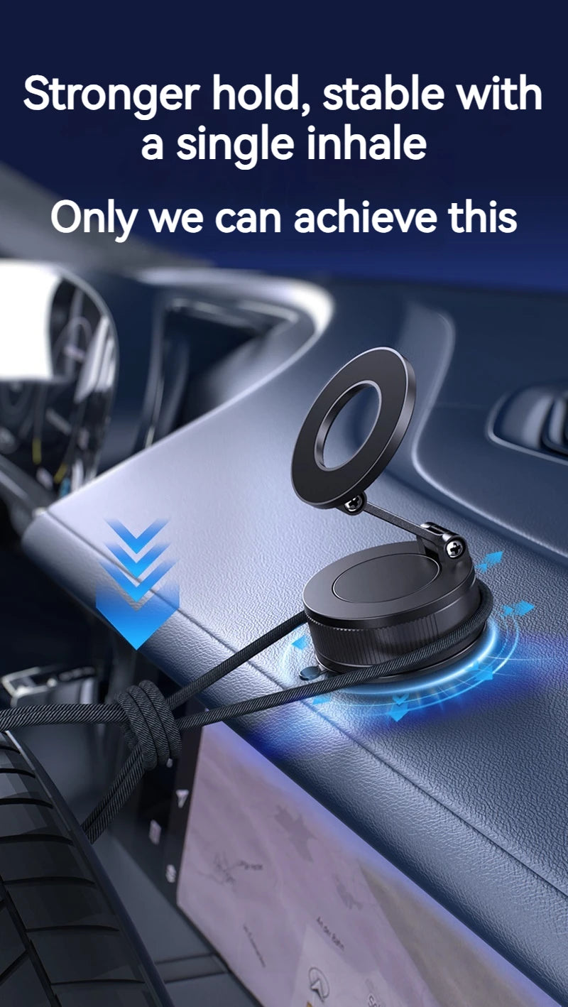 Foldable and Rotatable Metal Vacuum Suction Magnetic Car Holder Suitable for Kitchen Bath Gym Compatible with All Mobile Phones