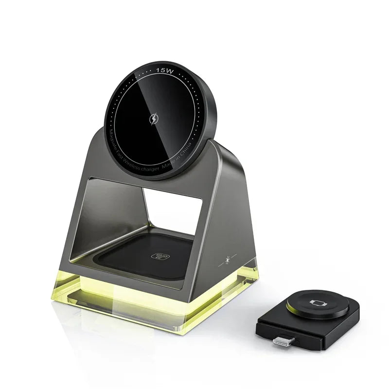 3 in 1 LED Light Magnetic Wireless Charger for iPhone 15 14 13 12 Pro Max iWatch 8 7 Airprods Pro Fast Wireless Charging Station