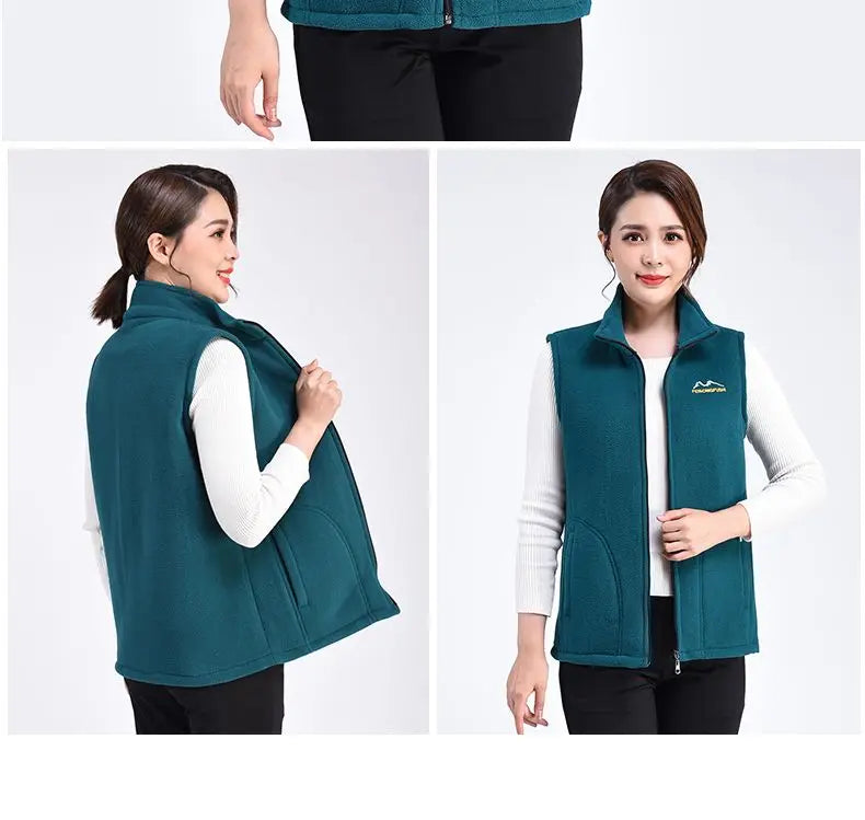 Autumn Winter Fleece Vest Women Stand Collar Zipper Sweatshirt Sleeveless Cardigan Warm Waistcoat Solid Tankcoat Women Clothing