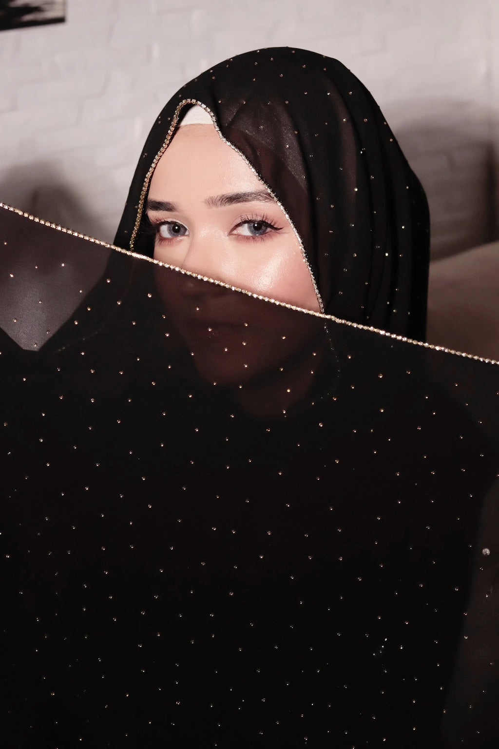 India Popular Hijab Rhinestone Chain Design Chiffon Soft Scarves Shiny Stone Wraps Elegant Foulard Muslim Women Party Scarf