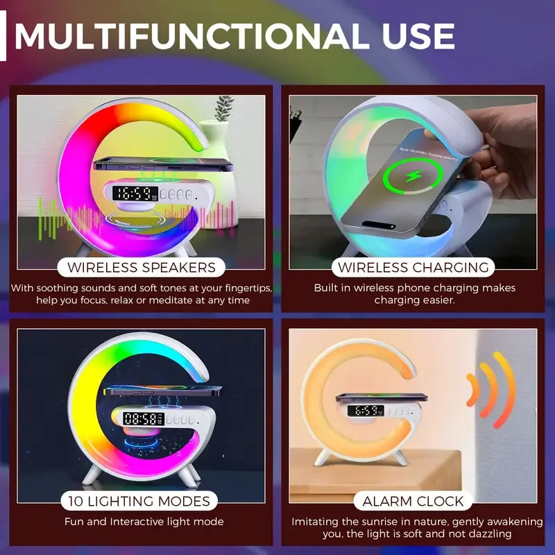 RGB Night Light Lamp Multifunction Multifunctional Wireless Speaker Alarm Clock Speaker Wireless Charger Station For iPhone