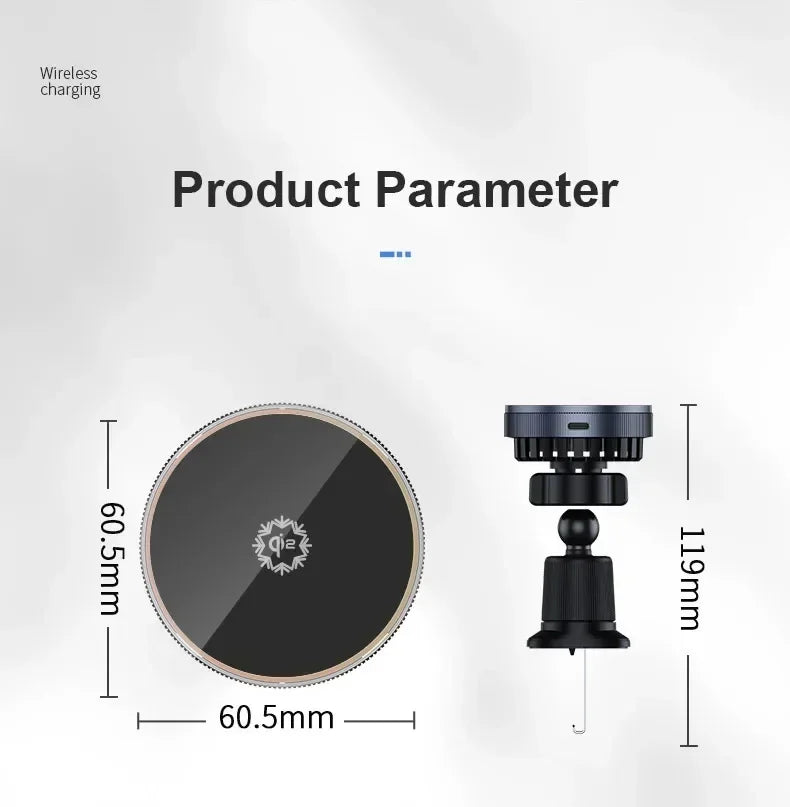 QI2 Real 15W Magnetic Car Wireless Charger Cooling RGB Light Clip Holder For Magsafe iPhone 16 15 14 13 12 Pro Max Fast Charging