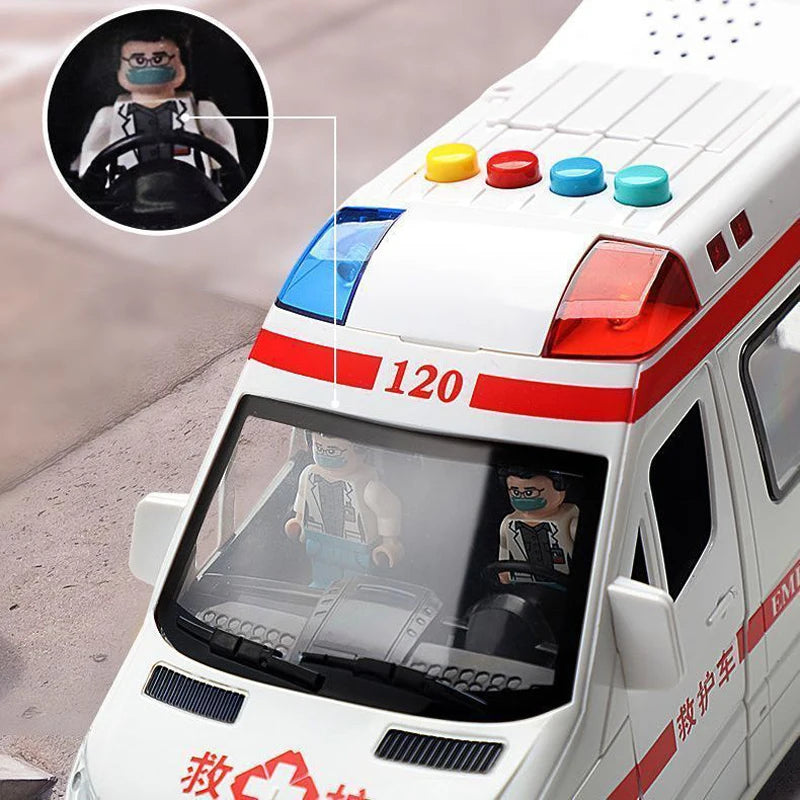 1:24 Die-Cast Ambulance Toy, Pull-Back
