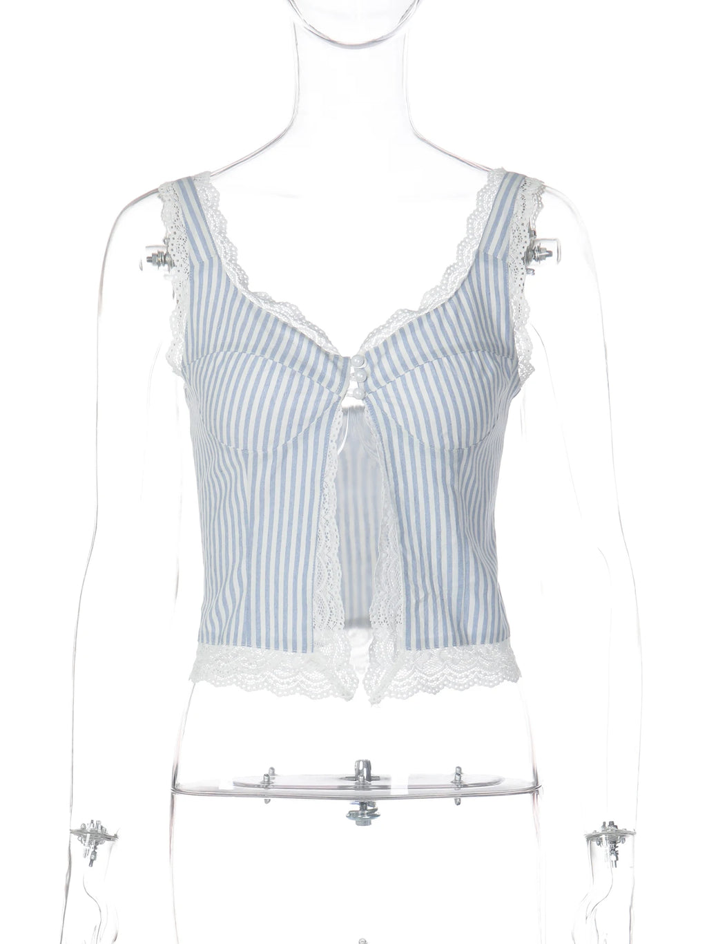 Dulzura Striped Lace Ruffles Patchwork Backless Slim Camisole