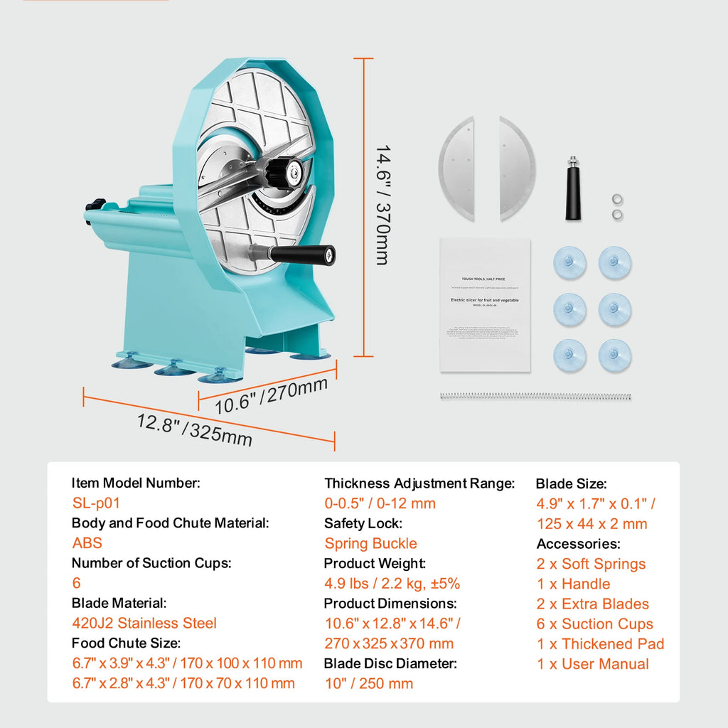 SucceBuy Manual Vegetable Fruit Slicer 0-0.5"/0-12mm Adjustable Commercial Slicer