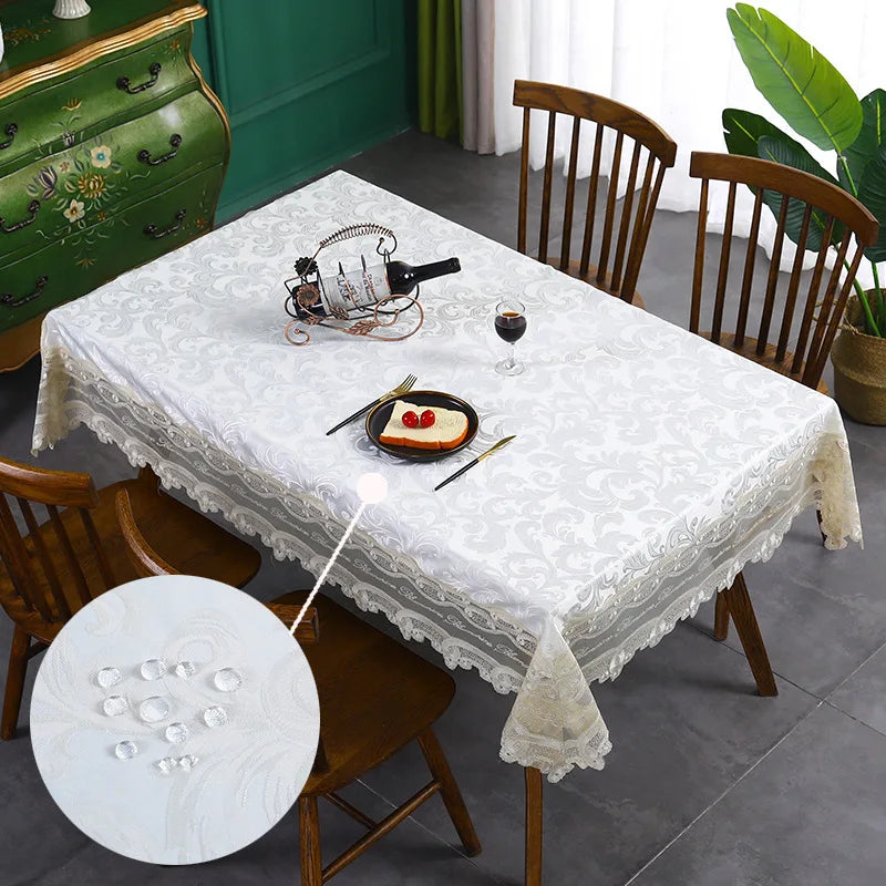 Battilo Luxury Tablecloth White Rectangle Table Cloth Lace Patchwork Waterproof Table Cover For Dining Table Kitchen Cloth Decor