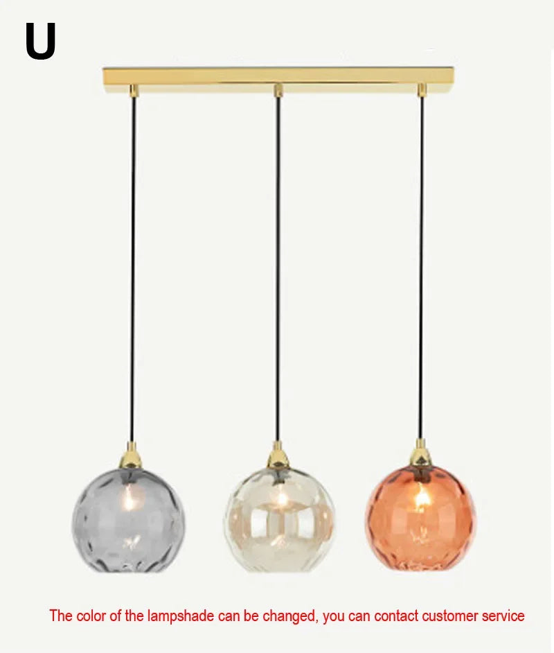 Modern Colored Glass Ball Lustre Pendant Lights Nordic Water Grain Restaurant Kitchen Hanging Light Fixture Bedroom Bedside Lamp