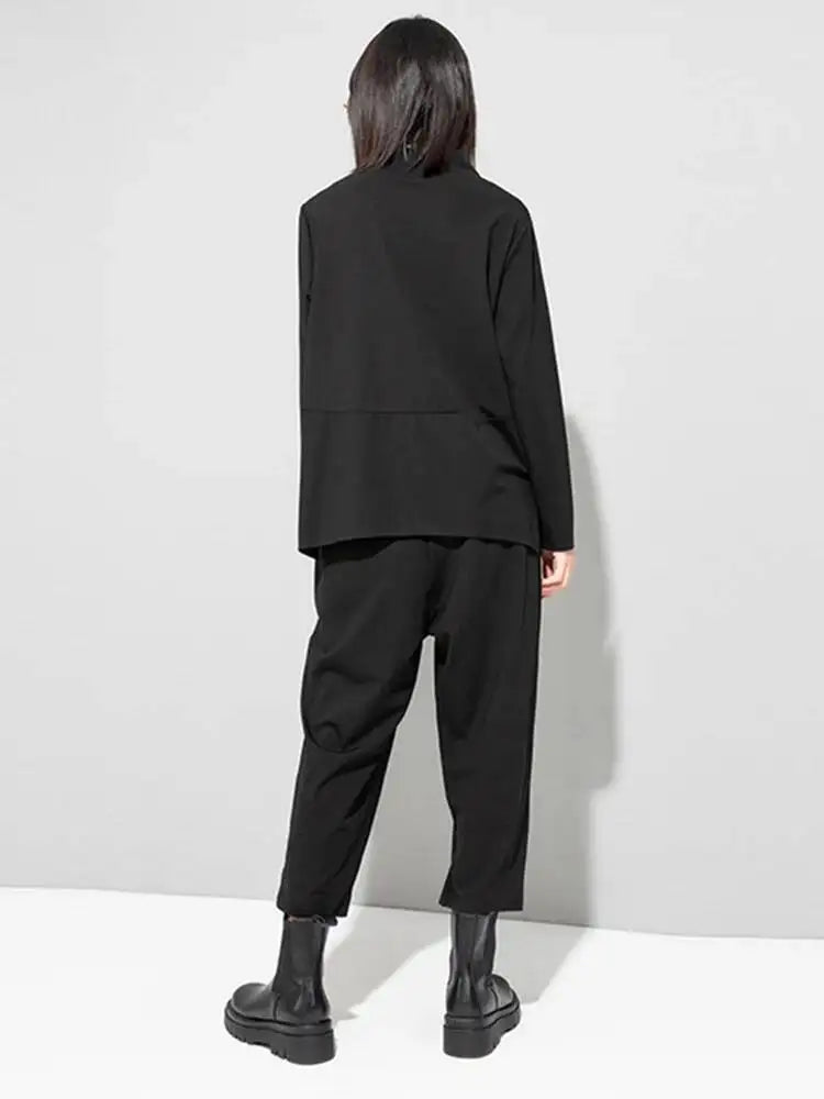 EAM Loose Fit Pocket Irregular Black Sweatshirt New Stand Collar Long Sleeve Women Big Size Fashion Spring Autumn 2026 1DE4263