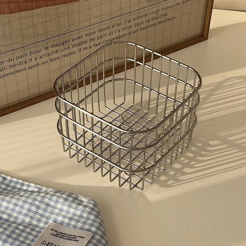 Metal Desktop Storage Basket Box Office Cosmetics Makeup Storage Box Desk Organizer Stationery Kitchen Items