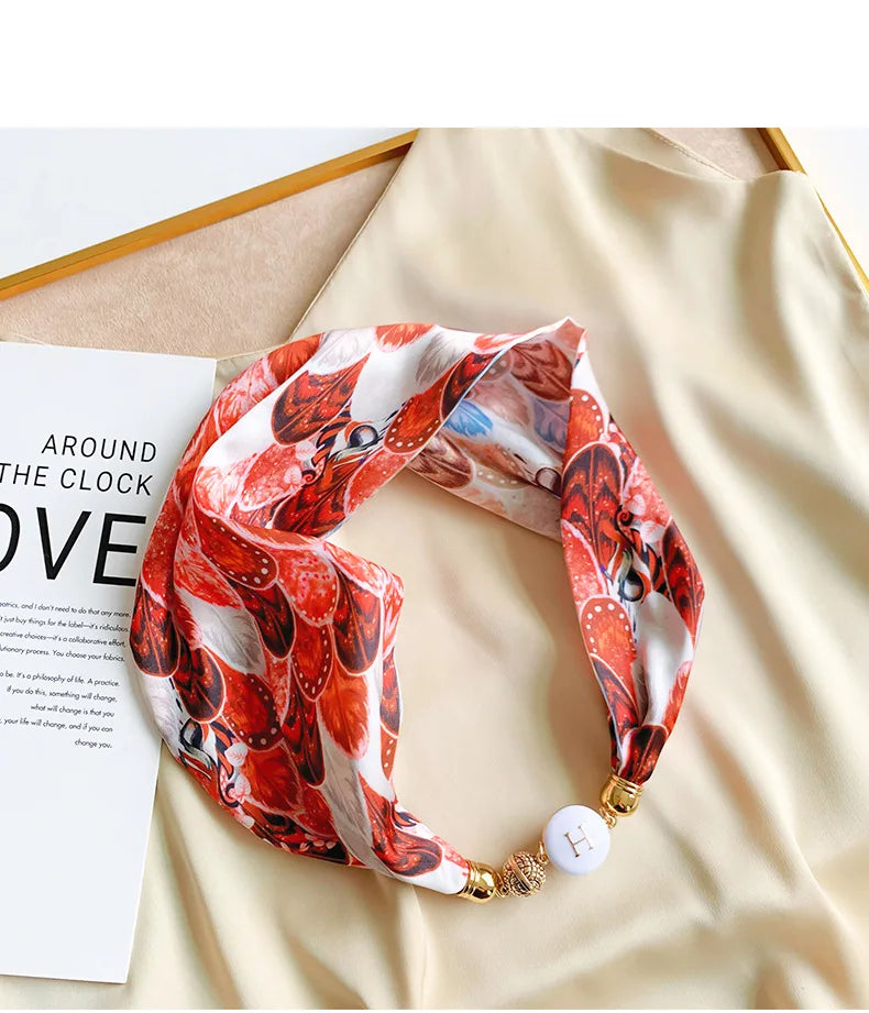 Imitation Silk Scarf Magnetic Buckle Necklace Pendant Wearing Spring and Autumn Cervical Protection for Women