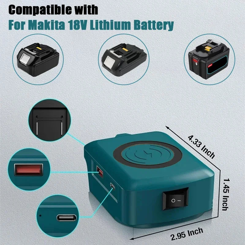 Tool Accessories Adapter For Makita For DeWalt For Milwaukee For Bosch 18V Li-ion Battery USB Type-C Power Bank Wireless Charger